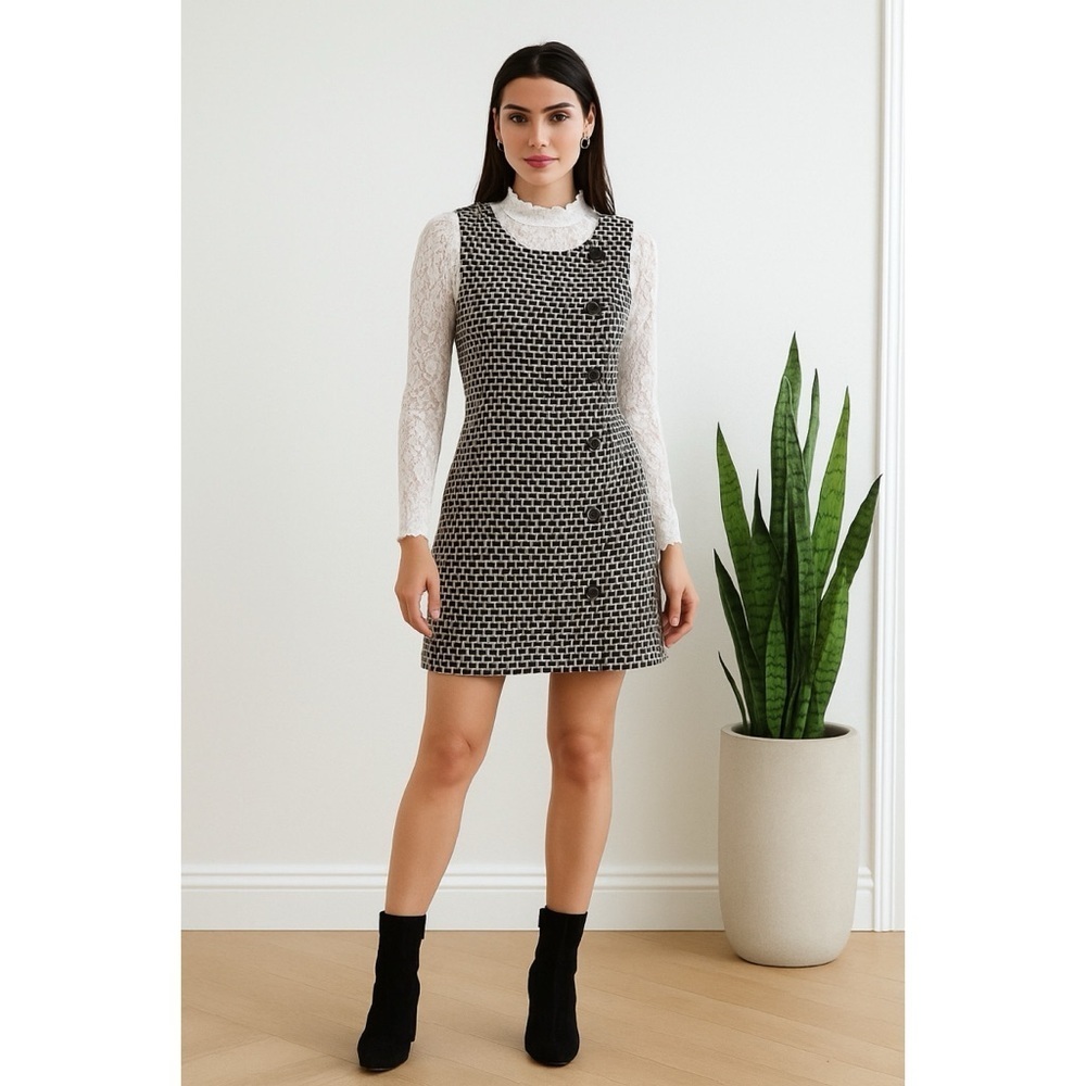 Anthro Tabitha Checker Buttons Sleeveless Dress M